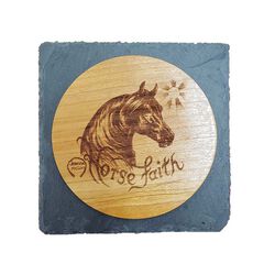 Horse Faith Handcrafted Cherry & Slate Coaster