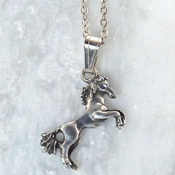 Finishing Touch of Kentucky Necklace - Rearing Fluffy Tail Horse - Retro Silver