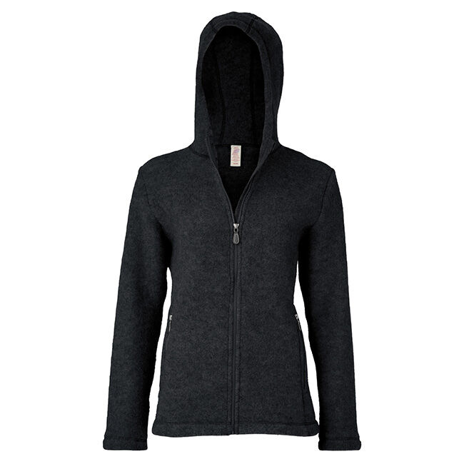 Engel Women's 100% Wool Hooded Jacket - Black Melange image number null