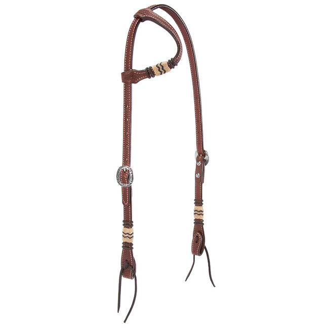 Weaver Basketweave Bridle Leather Flat Sliding Ear Headstall with Rawhide Accents image number null