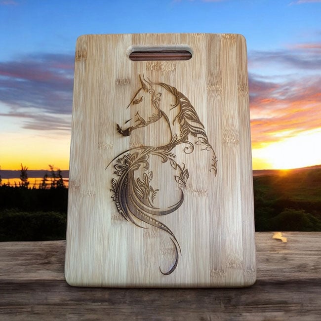 The Krafty Equestrian Cutting Board - Bamboo - Floral Horse image number null
