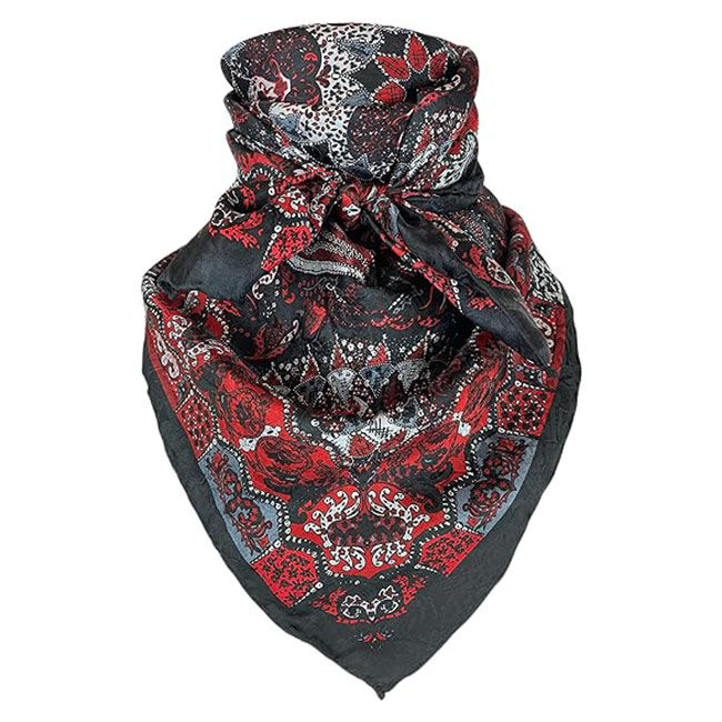 Wyoming Traders Wild Rag Paisley Silk Scarf - Red/Silver image number null