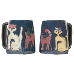 Galleyware Mara Stoneware Square Mug - Blue Cats