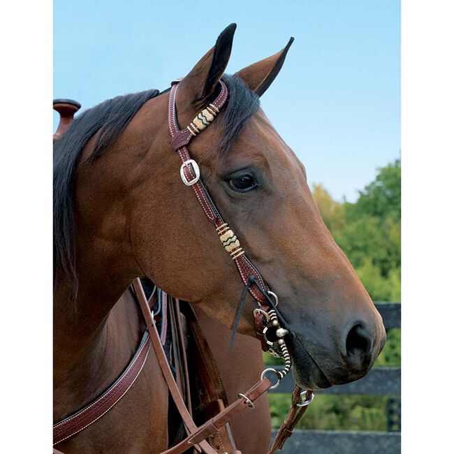Weaver Equine Basketweave Bridle Leather Flat Sliding Ear Headstall with Rawhide Accents - Closeout image number null