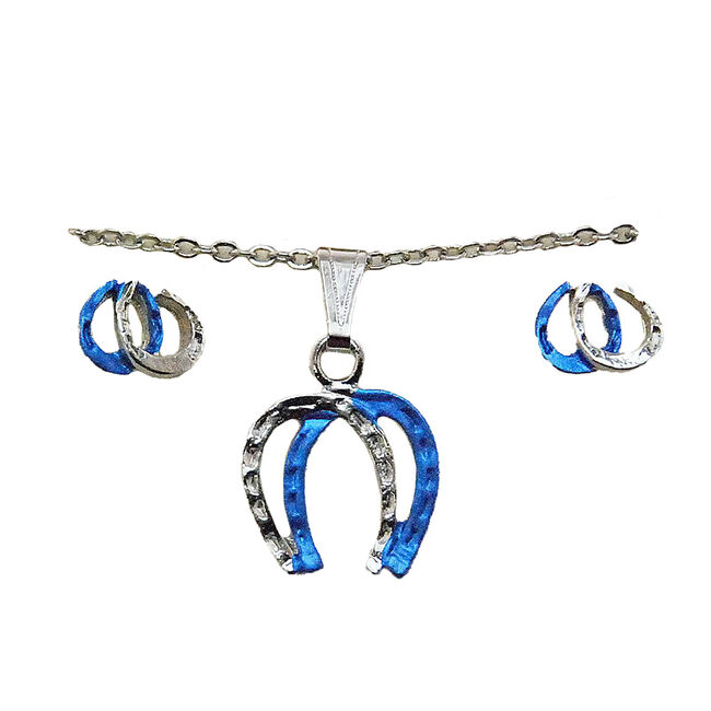 Finishing Touch of Kentucky Double Horseshoe Blue Earring and Necklace Set image number null