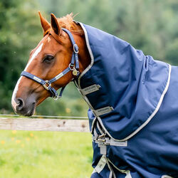 Horseware Amigo Bravo 12 Original 1200D Hood (150g Light) - Navy/Titanium Grey/Silver