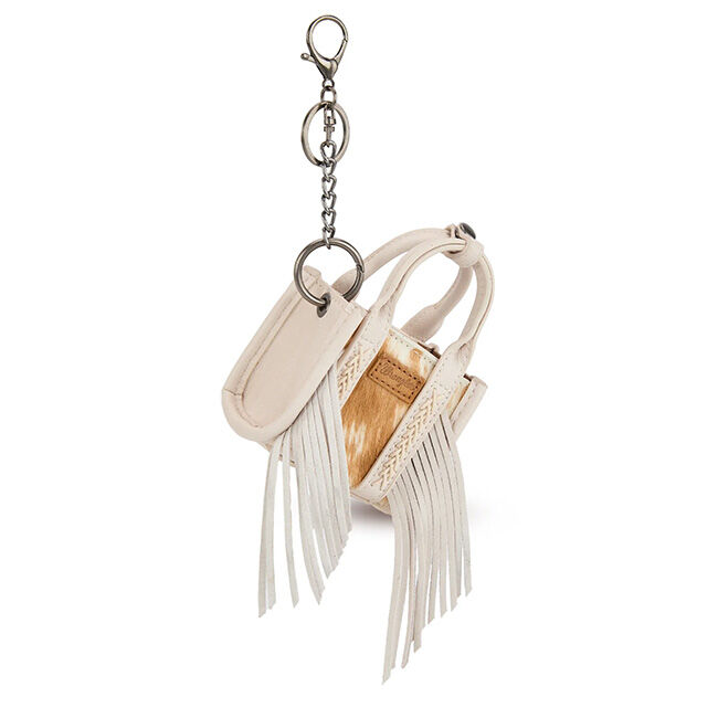 Wrangler Cowhide Mini Fringe Tote Keychain Bag - Beige image number null