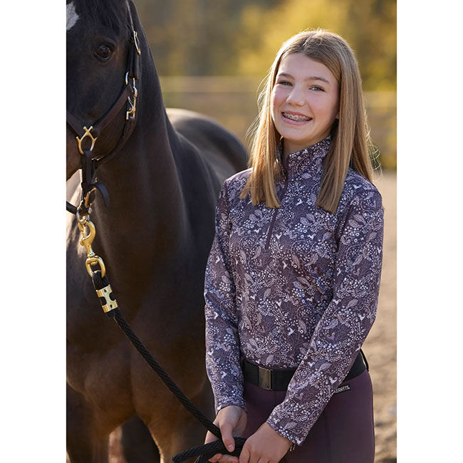 Kerrits Kids' Traverse Quarter Zip Fleece Tech Top - Elderberry Fantasy Fillies image number null