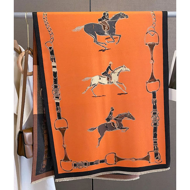 AWST International Acrylic Cashmere Scarf - Hunter Horses - Orange