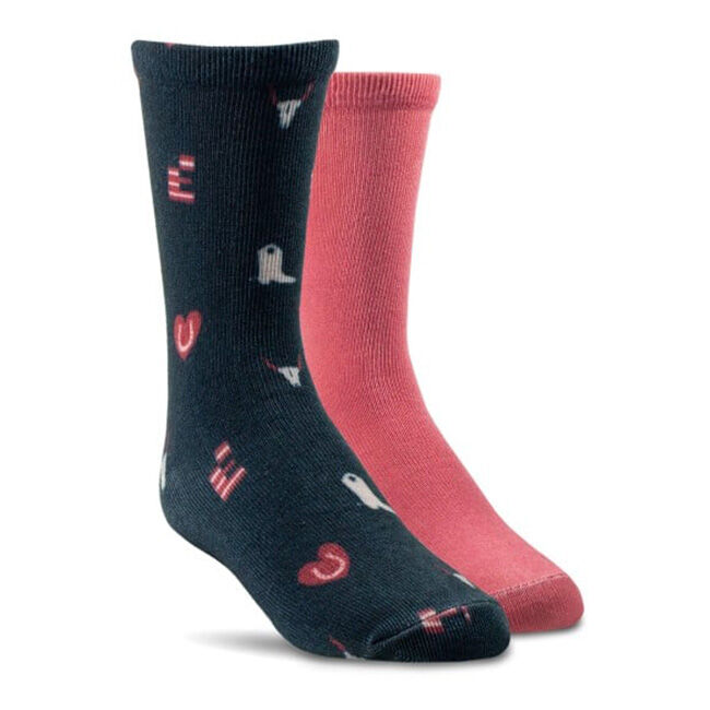 Ariat Kids' Western Love Crew Socks - 2-Pack - Pink/Navy image number null