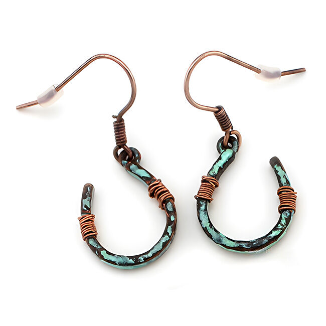 Wyo-Horse Earrings - Wire-Wrapped Horseshoes - Patina image number null