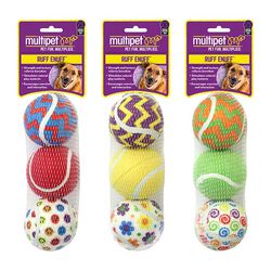 Multipet Tennis Balls - 3-Pack - Assorted Styles