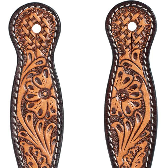 Weaver Equine Women's Turquoise Cross Floral Tooled Spur Straps image number null