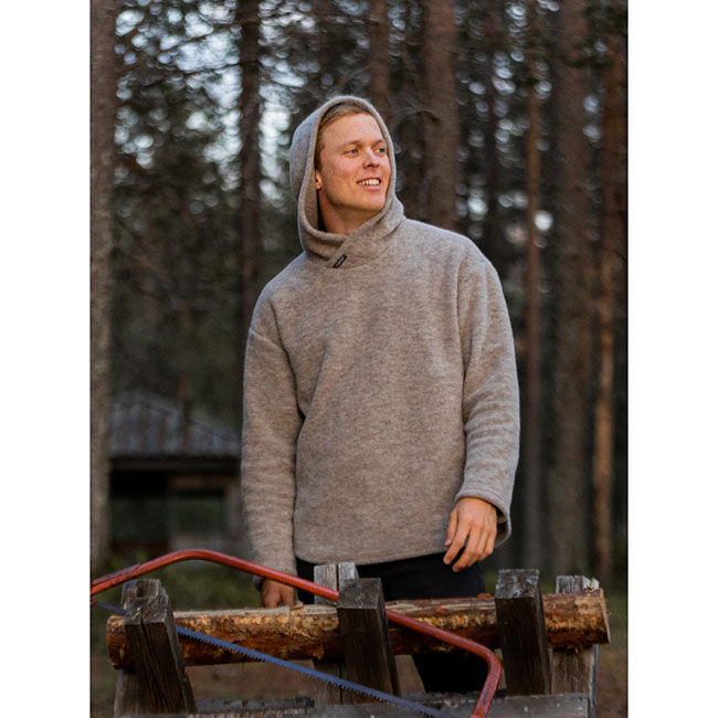 Ruskovilla Unisex 100 Merino Wool Fleece Hoodie Greige The Cheshire Horse
