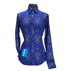 RHC Equestrian Women's Easy Care Microfiber Paisley Show Shirt - Royal Blue