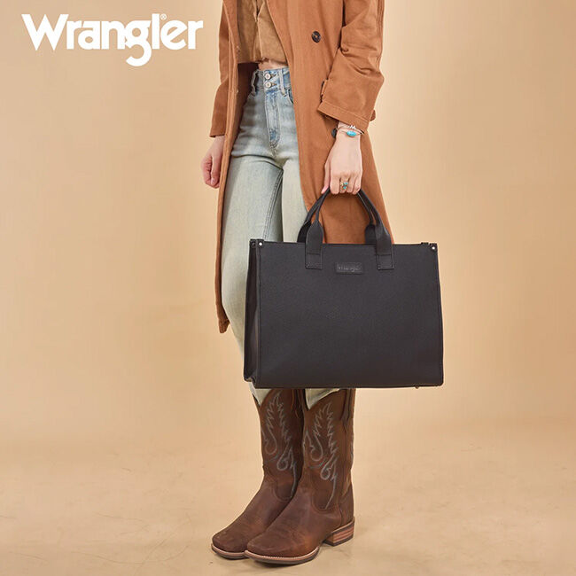 Wrangler Structured Crossbody Work Tote with Pouch - Black image number null