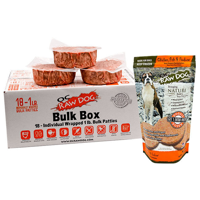 OC Raw Frozen Raw Dog Food Patties - Chicken, Fish & Produce Recipe image number null