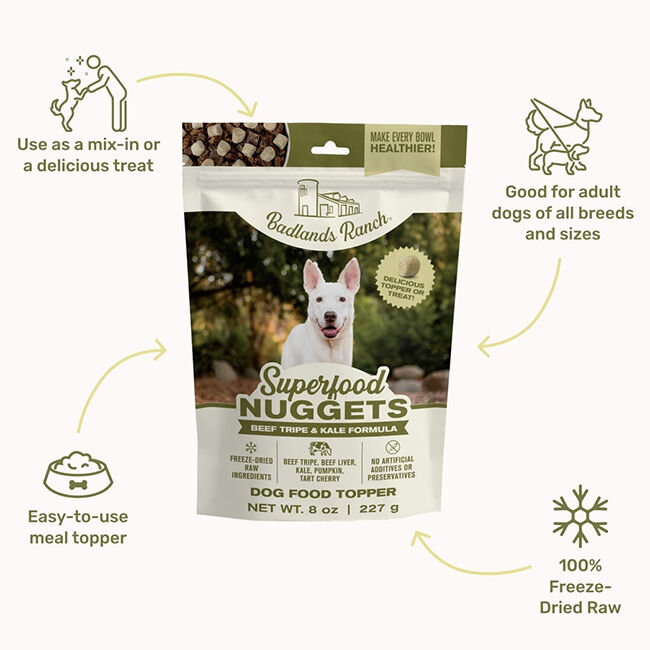Badlands Ranch Superfood Nuggets Dog Food Topper - Beef Tripe & Kale Formula - 8 oz image number null