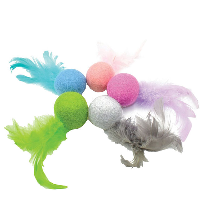 Multipet Felted & Feathered Ball Cat Toy - Assorted Colors image number null