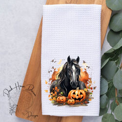 Dark Horse Dream Designs Hand Towel - Dark Bay Warmblood Spooky Pumpkins