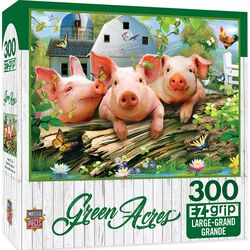 Leanin' Tree 300-Piece Green Acres EZ Grip Linen Textured Puzzle - Three Lil Pigs
