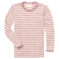 Engel Kids' 100% Merino Wool Striped Long-Sleeve Shirt - Rose Melange/Natural