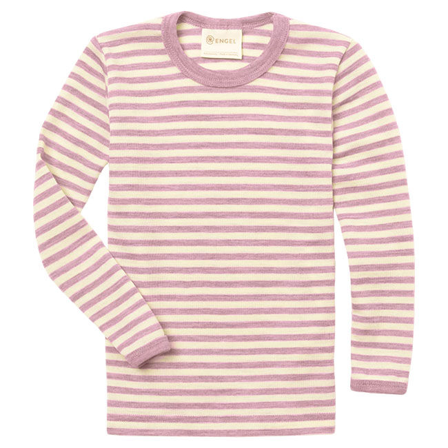 Engel Kids' 100% Merino Wool Striped Long-Sleeve Shirt - Rose Melange/Natural image number null