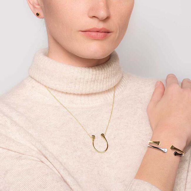 Urban Equestrian Lucky Horseshoe Nail Necklace - Gold - Closeout image number null