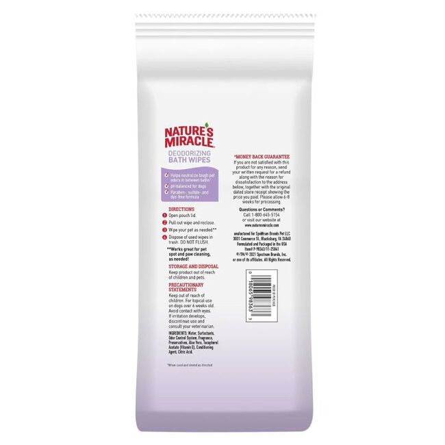 Nature's Miracle Deodorizing Bath Wipes - Lavender - 100-Count image number null