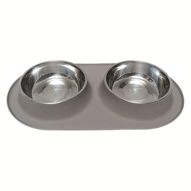Messy Mutts Silicone Double Feeder with Stainless Steel Bowls - Closeout image number null