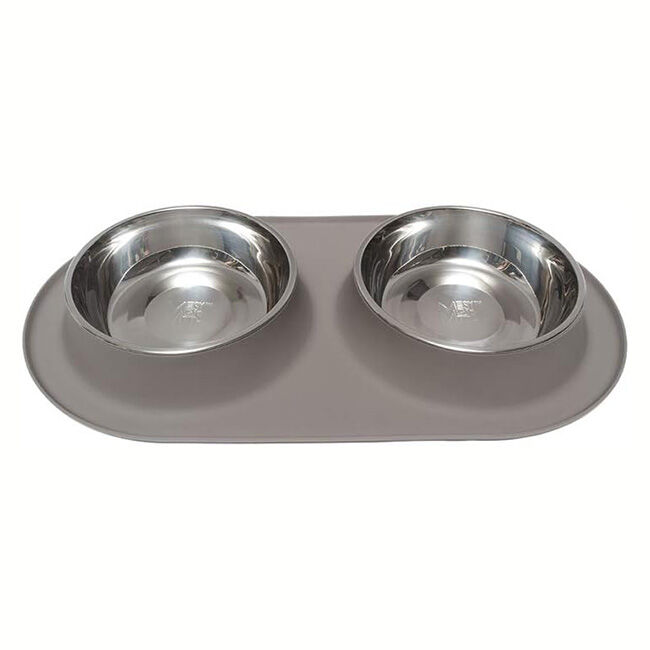 Messy Mutts Silicone Double Feeder with Stainless Steel Bowls image number null