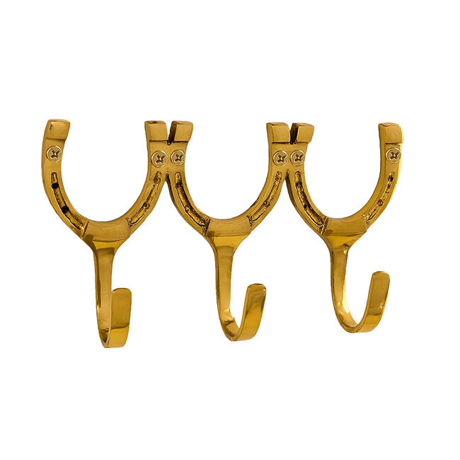 Horse Fare Brass Triple Horseshoe Hook image number null