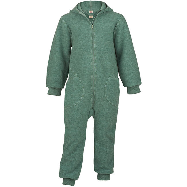 Engel Baby Boiled Wool Hooded Overall With Zipper - Jade image number null