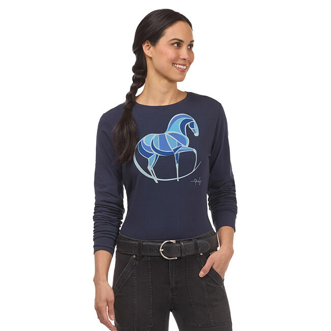 Kerrits Women's Mosaic Horse Long Sleeve Tee - Galaxy Blue image number null