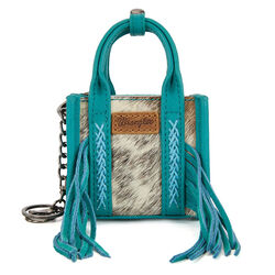 Wrangler Cowhide Mini Fringe Tote Keychain Bag - Turquoise