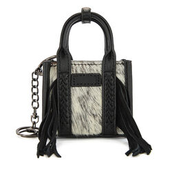 Wrangler Cowhide Mini Fringe Tote Keychain Bag - Black