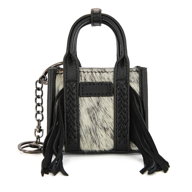 Wrangler Cowhide Mini Fringe Tote Keychain Bag - Black image number null