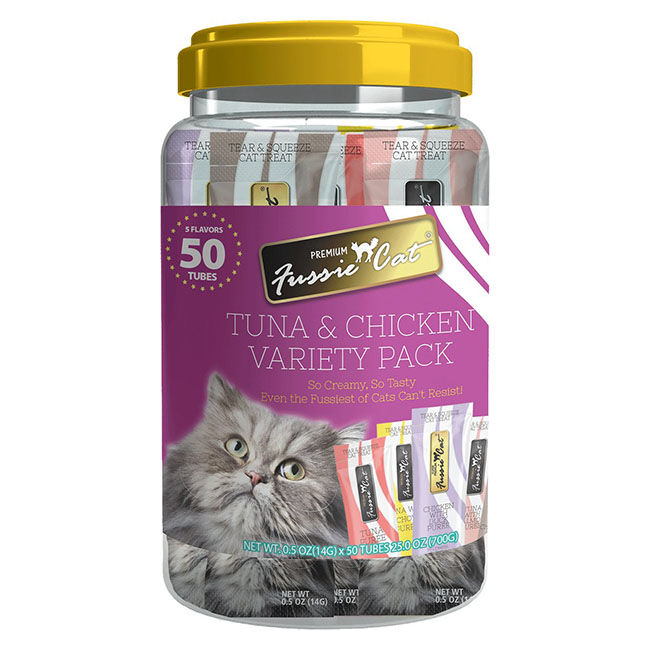 Fussie Cat Puree Treat 5-Flavor Variety Pack - Tuna & Chicken - 50 Count image number null