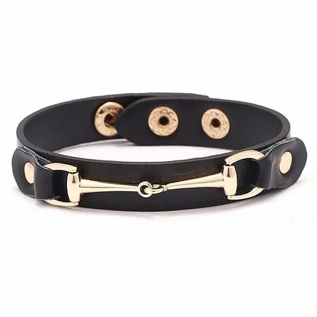 AWST Vegan Leather Bracelet with Gold Tone Snaffle Bit image number null