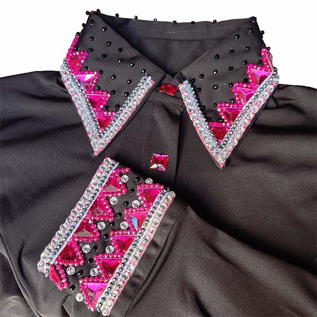 RHC Equestrian Women's Lana Stretch PolyKnit Show Shirt - Black/Pink image number null