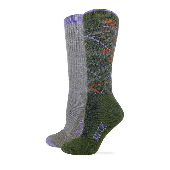 Muck Boot Company Women's Merino Wool Blend Knee High Boot Socks - Camo/Lilac - 2 Pairs image number null
