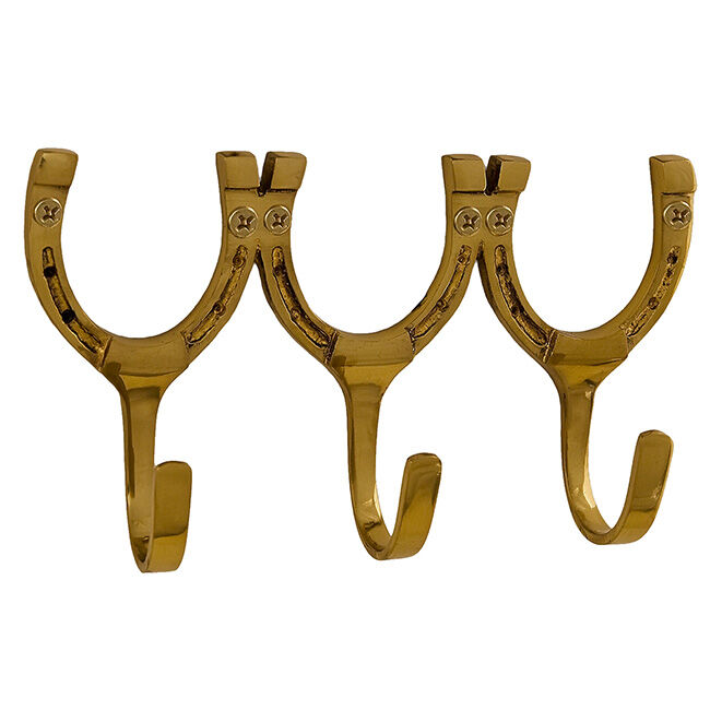 Horse Fare Brass Triple Horseshoe Hook image number null