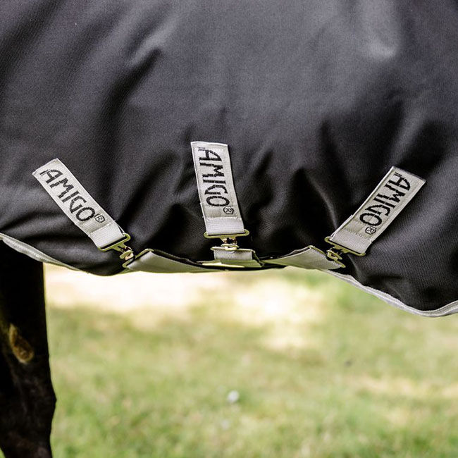 Horseware Amigo 12 Wug Turnout (0g Light) - Black/Titanium Grey & Silver image number null