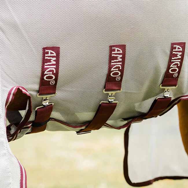 Horseware Amigo Bug Buster Plus Fly Sheet with No-Fly Zone (No Fill) - Silver/Burgundy image number null