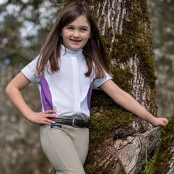 Irideon Kids' Athena Short Sleeve Show Shirt - Bright White/Purple Hibiscus