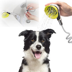 Wondurdog Indoor/Outdoor Dog Wash - Shower or Garden Hose Attachment & Splash Shield Brush