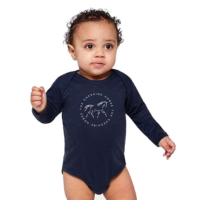 The Cheshire Horse Baby Long Sleeve Logo Onesie - Navy image number null