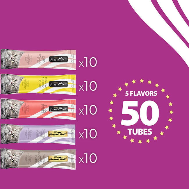 Fussie Cat Puree Treat 5-Flavor Variety Pack - Tuna & Chicken - 50 Count image number null