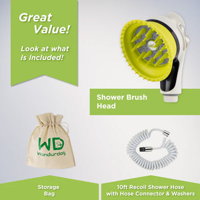 Wondurdog Indoor/Outdoor Dog Wash - Shower or Garden Hose Attachment & Splash Shield Brush image number null