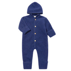 Engel Baby 100% Merino Wool Fleece Hooded Suit with Wooden Buttons - Alpine Blue